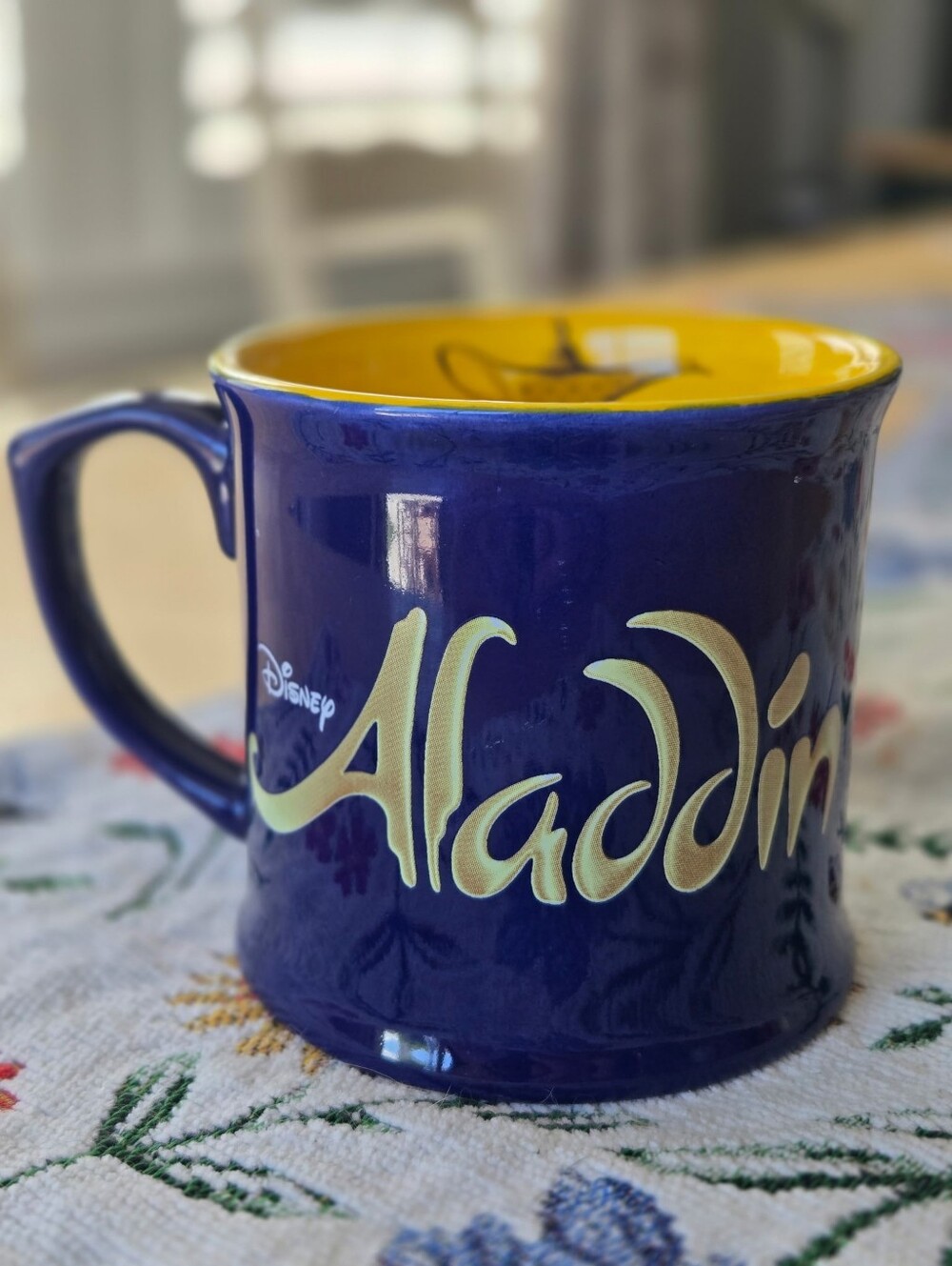 Disney Aladdin Ceramic Mug — Blue Exterior with Yellow Interior